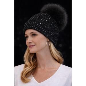 NEW MITCHIE'S MATCHINGS fox pom hat in black